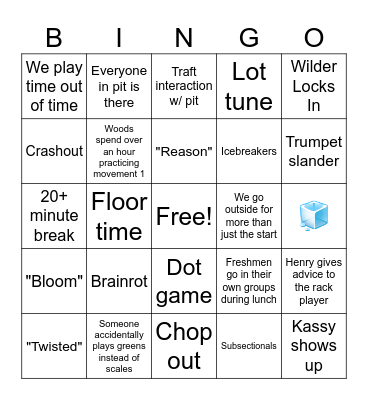 Pit Band Camp Day 1 Bingo Card