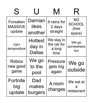 Summer Bingo Card