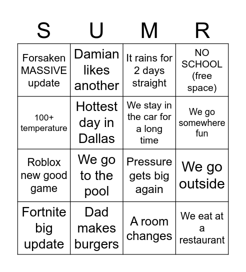 Summer Bingo Card