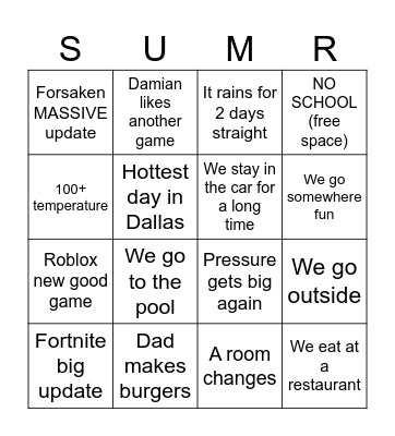 Summer Bingo Card