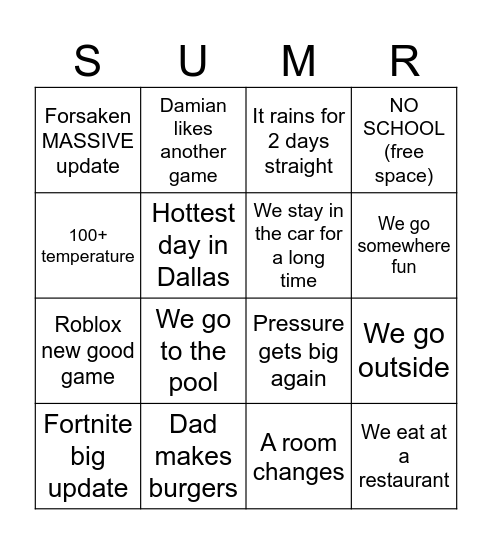Summer Bingo Card