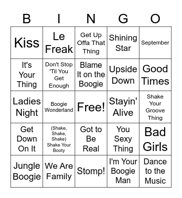 Funky Town Bingo Card