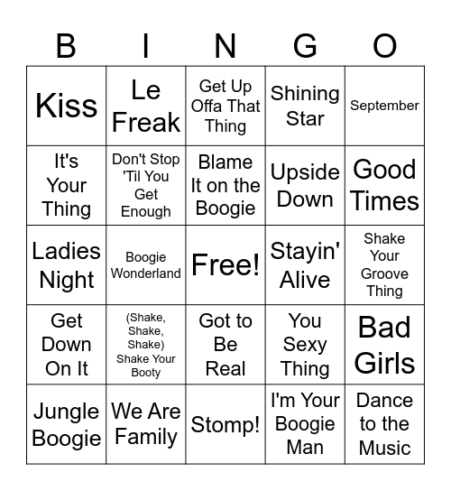 Funky Town Bingo Card