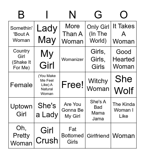 Pretty Woman Bingo Card