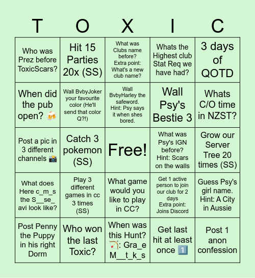 Toxic Bingo Card