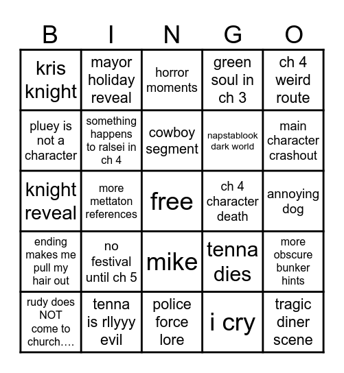 deltarune Bingo Card