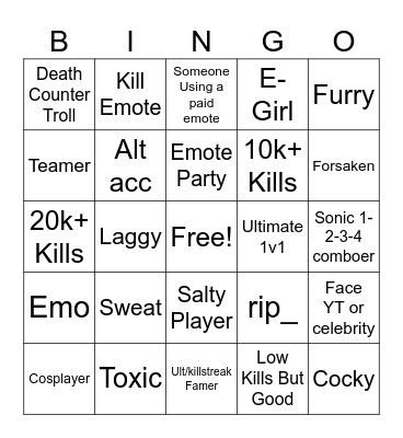TSB Bingo Card