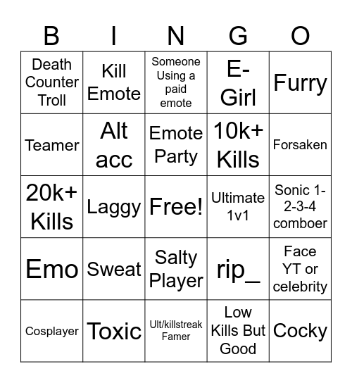 TSB Bingo Card