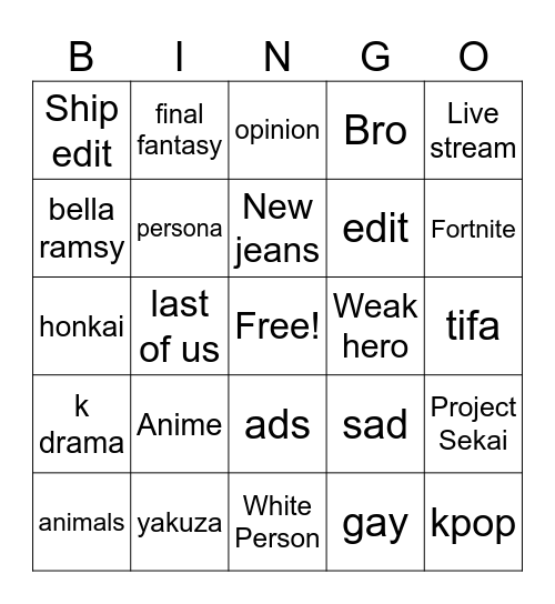 GiselleShanelle Bingo Card