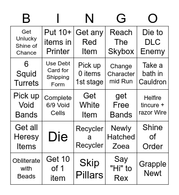 Risk of Rain 2 Bingo Card