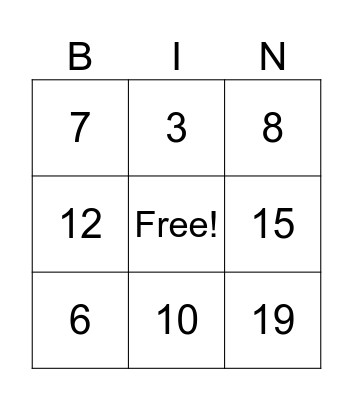 Number Bingo Card