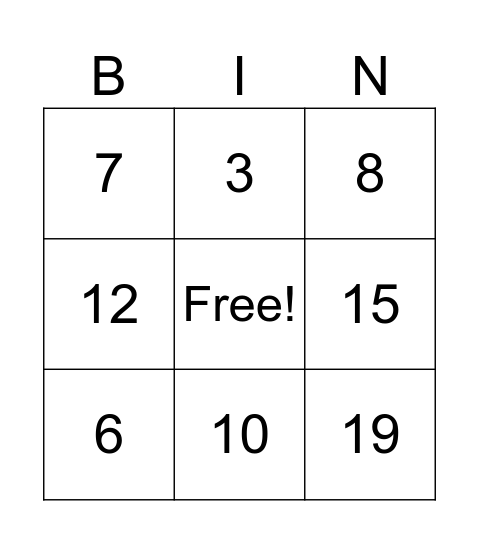 Number Bingo Card