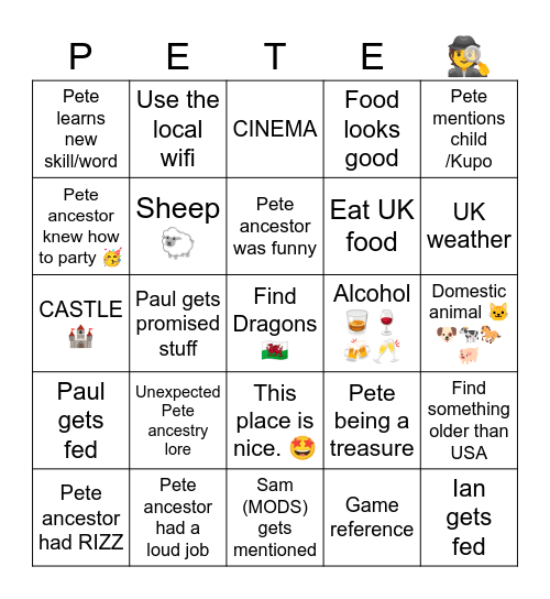 Wales Legend Day 2 Bingo Card