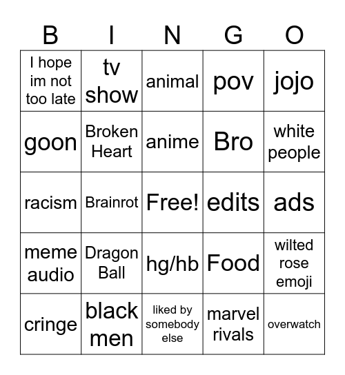 Jah Reels Bingo Card
