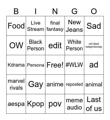 Giselle Bingo Card