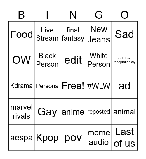 Giselle Bingo Card