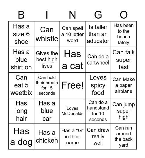 OSHC Bingo Card