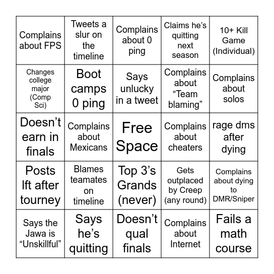 Dom Bingo 2025 Bingo Card
