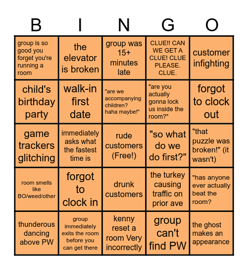 PuzzleWorks Shift Bingo Card