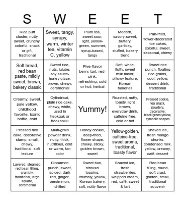 33 Korean Sweet things (no emoticons) Bingo Card