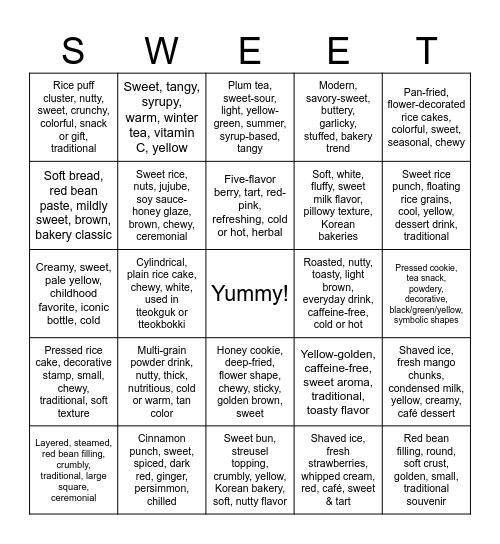 33 Korean Sweet things (no emoticons) Bingo Card