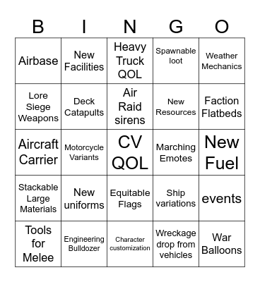 UPDATE 61 Bingo Card