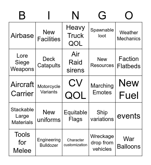 UPDATE 61 Bingo Card