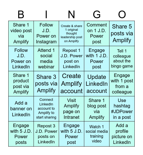 J.D. Power Social Media Bingo Card