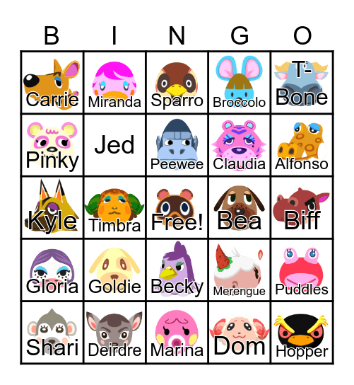 Animal Crossing Bingo Card