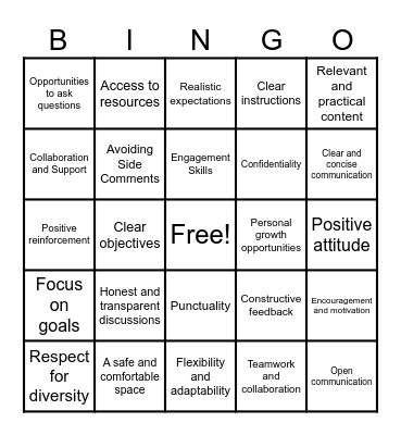 Expectations Bingo Card