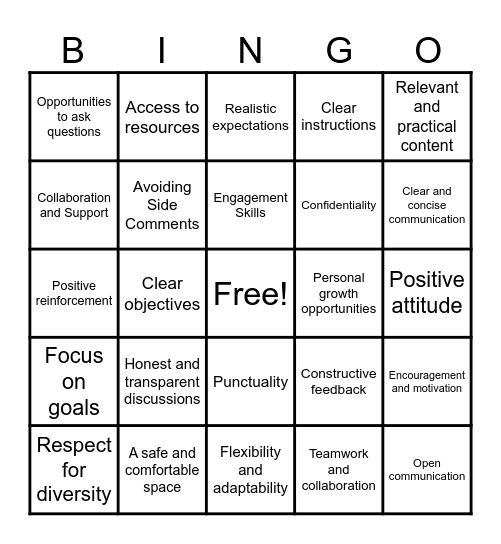 Expectations Bingo Card