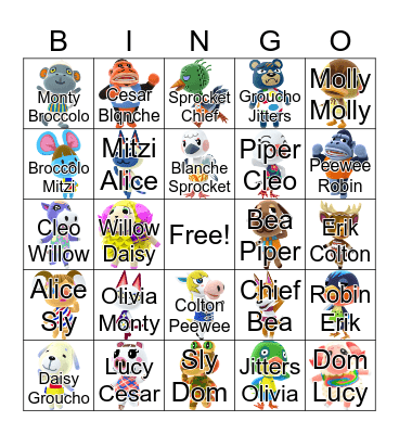 Animal Crossing Bingo Card