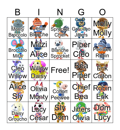 Animal Crossing Bingo Card