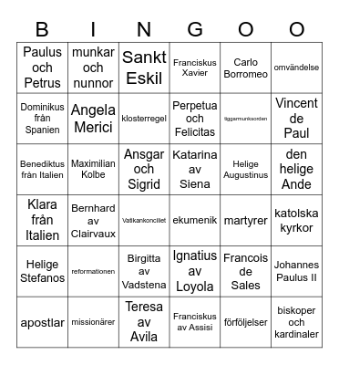 helgon och begrepp Bingo Card