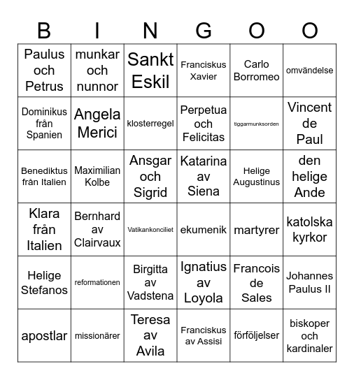 helgon och begrepp Bingo Card