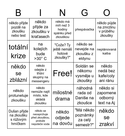 Zkouškové v letňáku 2025 Bingo Card