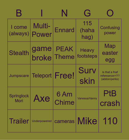 Springussy Bingo Card