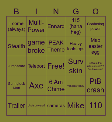 Springussy Bingo Card