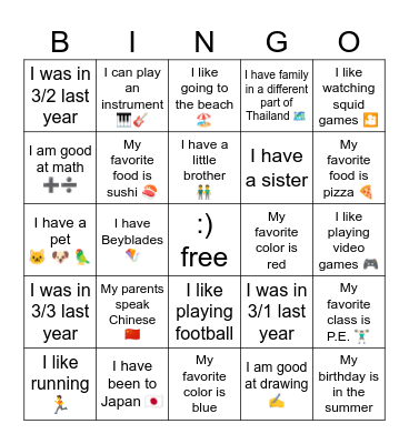 Classmate BINGO Card