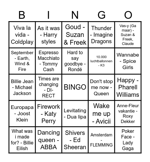 Muziekbingo Card