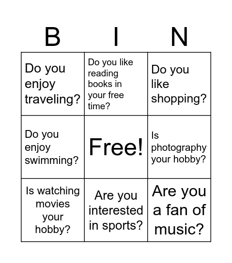 Untitled Bingo Card
