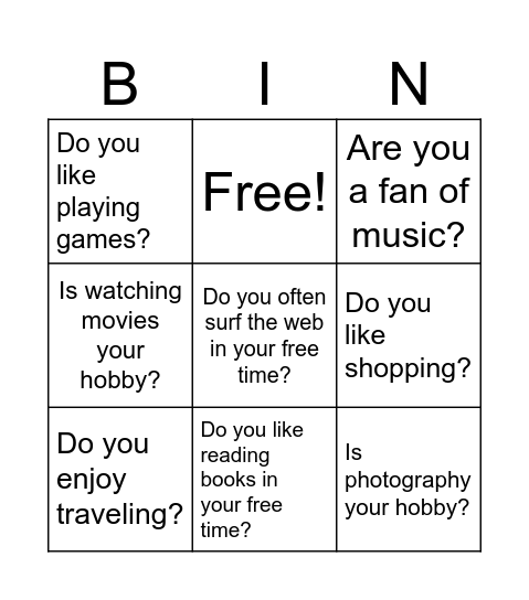 Untitled Bingo Card