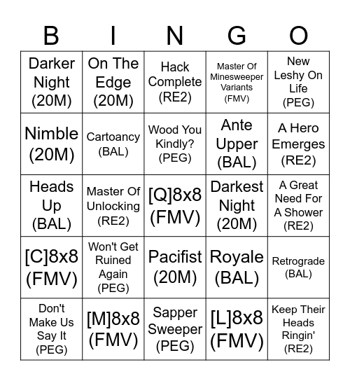Achievement Bingo Card