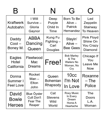70er Bingo Card