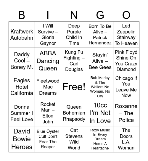70er Bingo Card