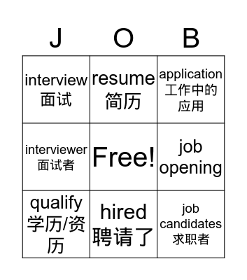 Job Vocabulary 1 Bingo Card