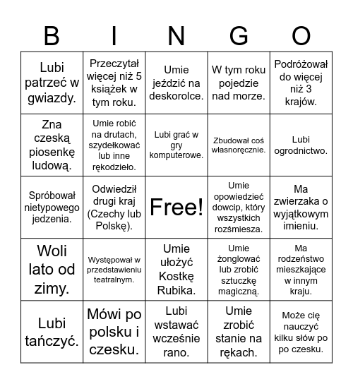 Znajdź kogoś, kto: Bingo Card