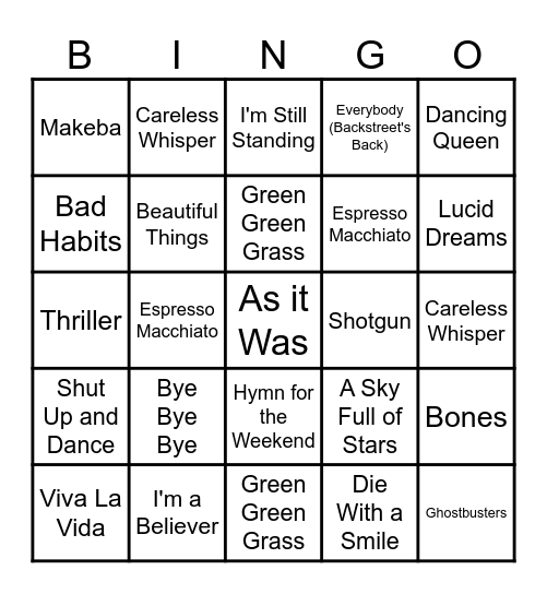 MUSIC BINGO Card