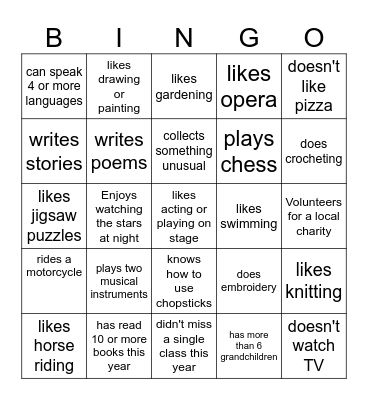 Find someone who Bingo Card
