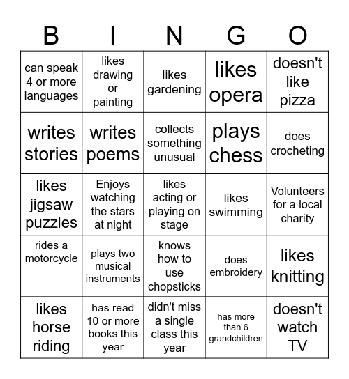 Find someone who Bingo Card